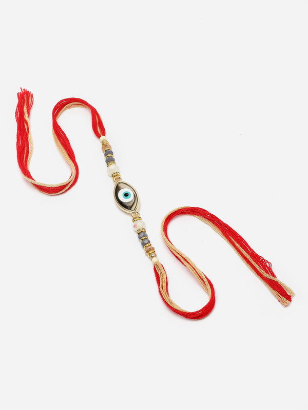 Gold Plated Evil Eye Stone & Beads Studded Rakhi