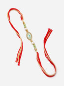Gold Plated Gold Toned Evil Eye Charm & Beaded Rakhi