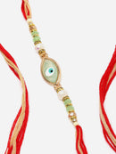 Gold Plated Gold Toned Evil Eye Charm & Beaded Rakhi