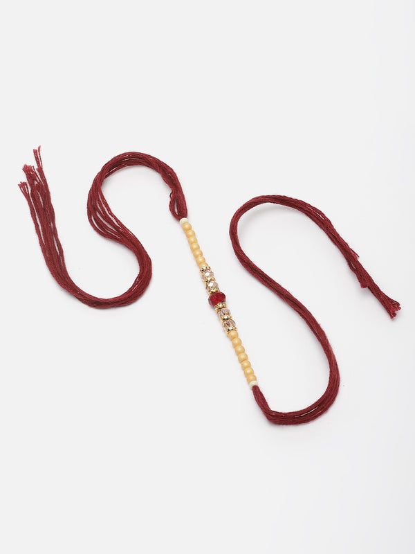 Traditional Maroon & Off White Beads Rakhi