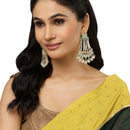 Gold-Plated White Pearls studded & Sea Green Enamelled Floral Shaped Drop Earrings