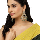 Gold-Plated Green Pearls & Kundan studded Crescent Shaped Vilandi Drop Earrings