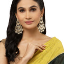 Gold-Plated White Pearls & Kundan studded Crescent Shaped Vilandi Drop Earrings