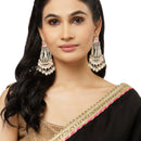 Gold-Plated White Pearls studded & White Enamelled Floral Shaped Drop Earrings