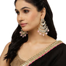 Gold-Plated Pink Pearls & Kundan studded Crescent Shaped Vilandi Drop Earrings