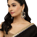 Gold-Plated Navy Blue Pearls & Kundan studded Floral Shaped Chandelier Drop Earrings