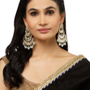 Gold-Plated Sea Green Pearls & Kundan studded Crescent Shaped Vilandi Drop Earrings