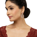 Rose Gold-Plated Gunmetal Toned Pink American Diamond studded Layered Drop Earrings