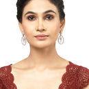 Rhodium-Plated Pink & White American Diamond studded Oval Shaped Drop Earrings