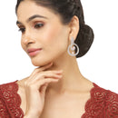 Rhodium-Plated Pink & White American Diamond studded Oval Shaped Drop Earrings