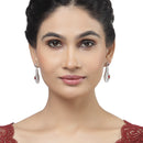 Rhodium-Plated Red American Diamond studded Oval & Quirky Shaped Drop Earrings