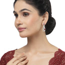 Rhodium-Plated Red American Diamond studded Oval & Quirky Shaped Drop Earrings