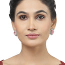 Rhodium-Plated Pink & White American Diamond studded Contemporary Round Stud Earrings