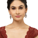 Rose Gold-Plated Gunmetal Toned Sea Green American Diamond studded Layered Drop Earrings