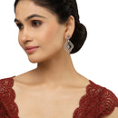 Rose Gold-Plated Gunmetal Toned Sea Green American Diamond studded Layered Drop Earrings