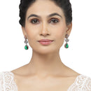 Rose Gold-Plated Gunmetal Toned Green American Diamond studded Teardrop & Leaf Shaped Drop Earrings