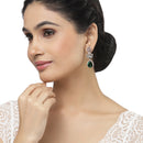 Rose Gold-Plated Gunmetal Toned Green American Diamond studded Teardrop & Leaf Shaped Drop Earrings
