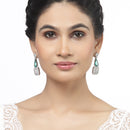 Rhodium-Plated Green & White American Diamond studded Square & Teardrop Drop Earrings