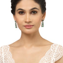Rhodium-Plated Green American Diamond studded Contemporary Drop Earrings