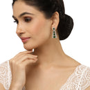 Rhodium-Plated Green American Diamond studded Contemporary Drop Earrings
