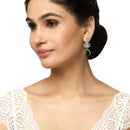 Rhodium-Plated Green American Diamond studded Teardrop & Leaf Shaped Drop Earrings