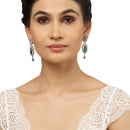 Rhodium-Plated Green & White American Diamond studded Handcrafted Teardrop Shaped Drop Earrings
