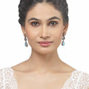 Rose Gold-Plated Gunmetal Toned Sky Blue American Diamond studded Teardrop & Leaf Shaped Drop Earrings