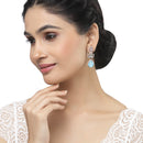 Rose Gold-Plated Gunmetal Toned Sky Blue American Diamond studded Teardrop & Leaf Shaped Drop Earrings