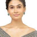 Rhodium-Plated Sea Green & White American Diamond studded Contemporary Round Stud Earrings