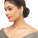Rhodium-Plated Sea Green & White American Diamond studded Contemporary Round Stud Earrings