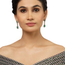 Rhodium-Plated Green & White American Diamond studded Teardrop Shaped Classic Drop Earrings