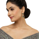 Rhodium-Plated Green & White American Diamond studded Teardrop Shaped Classic Drop Earrings