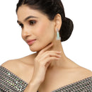 Rhodium-Plated Sea Green American Diamond studded Rectangular Shaped Drop Earrings