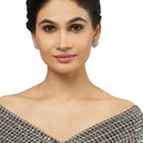 Rhodium-Plated Sea Green & White American Diamond studded Floral Shaped Handcrafted Stud Earrings