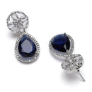Rhodium Plated Teardrop Blue American Diamond Contemporary Drop Earrings
