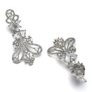 Rhodium Plated Paisley White American Diamond Contemporary Long Drop Earrings