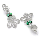 Rhodium Plated Paisley Green American Diamond Contemporary Long Drop Earrings