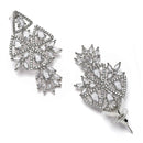 Rhodium Plated Elongated White American Diamond Contemporary Long Drop Earrings