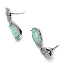Rhodium Plated Teardrop Sea Green AD Studded Contemporary Drop Earrings