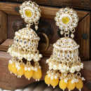 Gold-Plated Yellow Kundan & White Pearls studded Dome Shaped Vilandi Jhumka Earrings