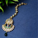Gold-Plated Chandbali-Style  White & Green Kundan Pearl studded Maang Tikka
