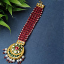Gold-Plated Round Red Kundan & Pearl Maang Tikka