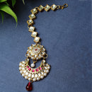 Gold-Plated Chandbali-Style  White & Pink Kundan Pearl studded Maang Tikka