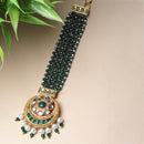Gold-Plated Round Green Kundan & Pearl Maang Tikka