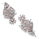 Rhodium Plated Elongated Pink American Diamond Contemporary Long Drop Earrings