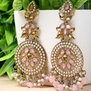 Gold-Plated Pink Kundan & White Pearls studded Antique Classic Drop Earrings