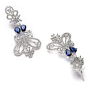 Rhodium Plated Paisley Blue American Diamond Contemporary Long Drop Earrings