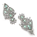 Rhodium Plated Elongated Sea Green American Diamond Contemporary Long Drop Earrings