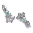 Rhodium Plated Paisley Sea Green American Diamond Contemporary Long Drop Earrings