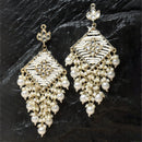 Gold-Plated White Kundan-Pearls studded Contemporary Tasselled Drop Earring